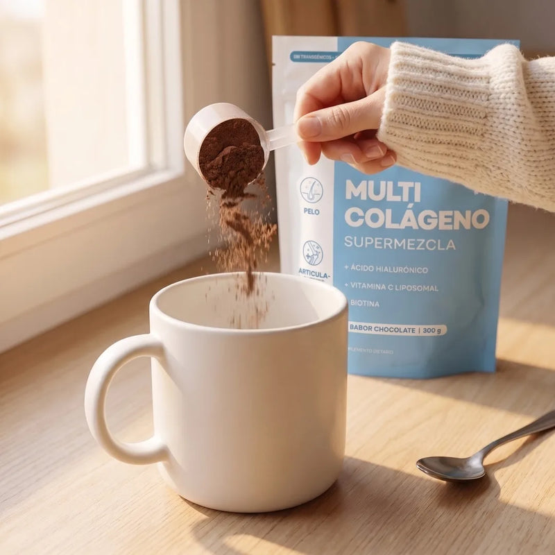 Paso 1: poner 1 scoop de Velura Multi Colágeno en una taza