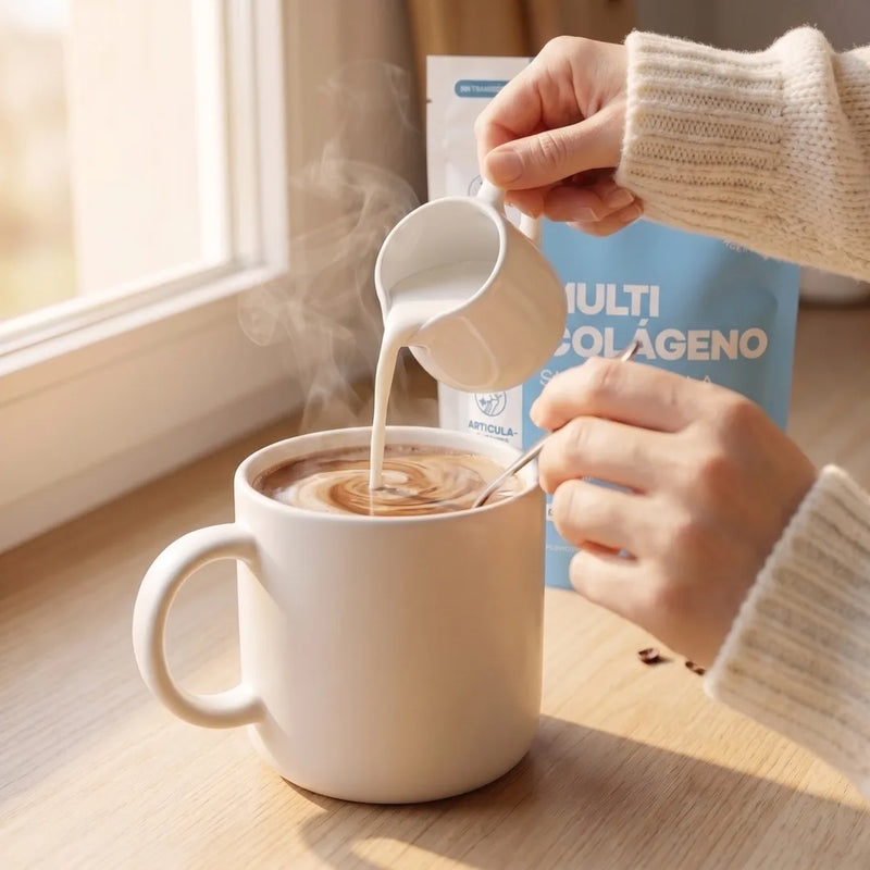 Paso 2: mezclar Velura Multi Colágeno con leche caliente o fría